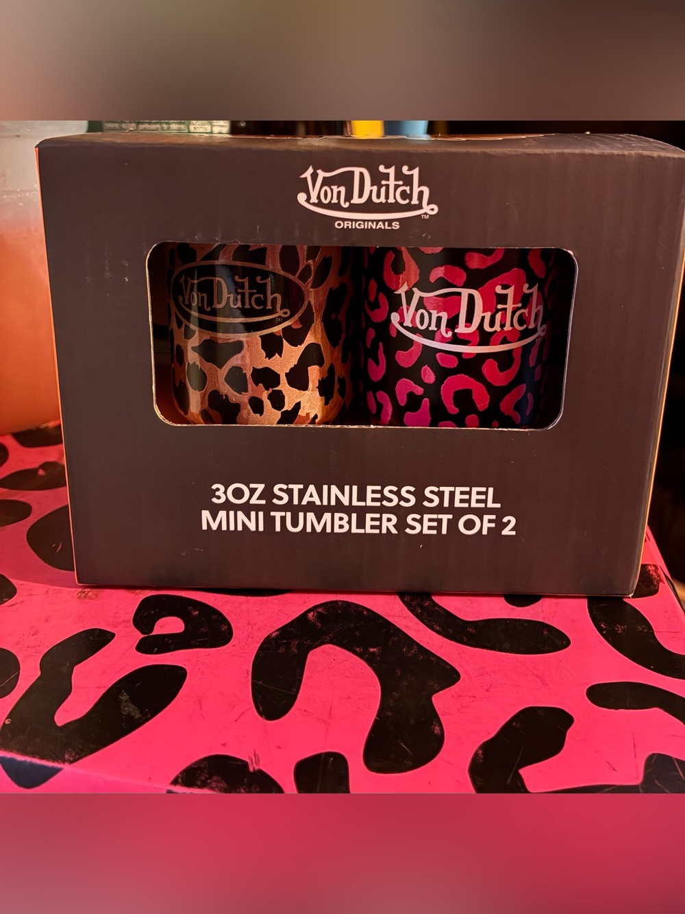 Von Dutch- 2 Piece Mini Tumbler Set - Gold Leopard & Hot Pink Leopard